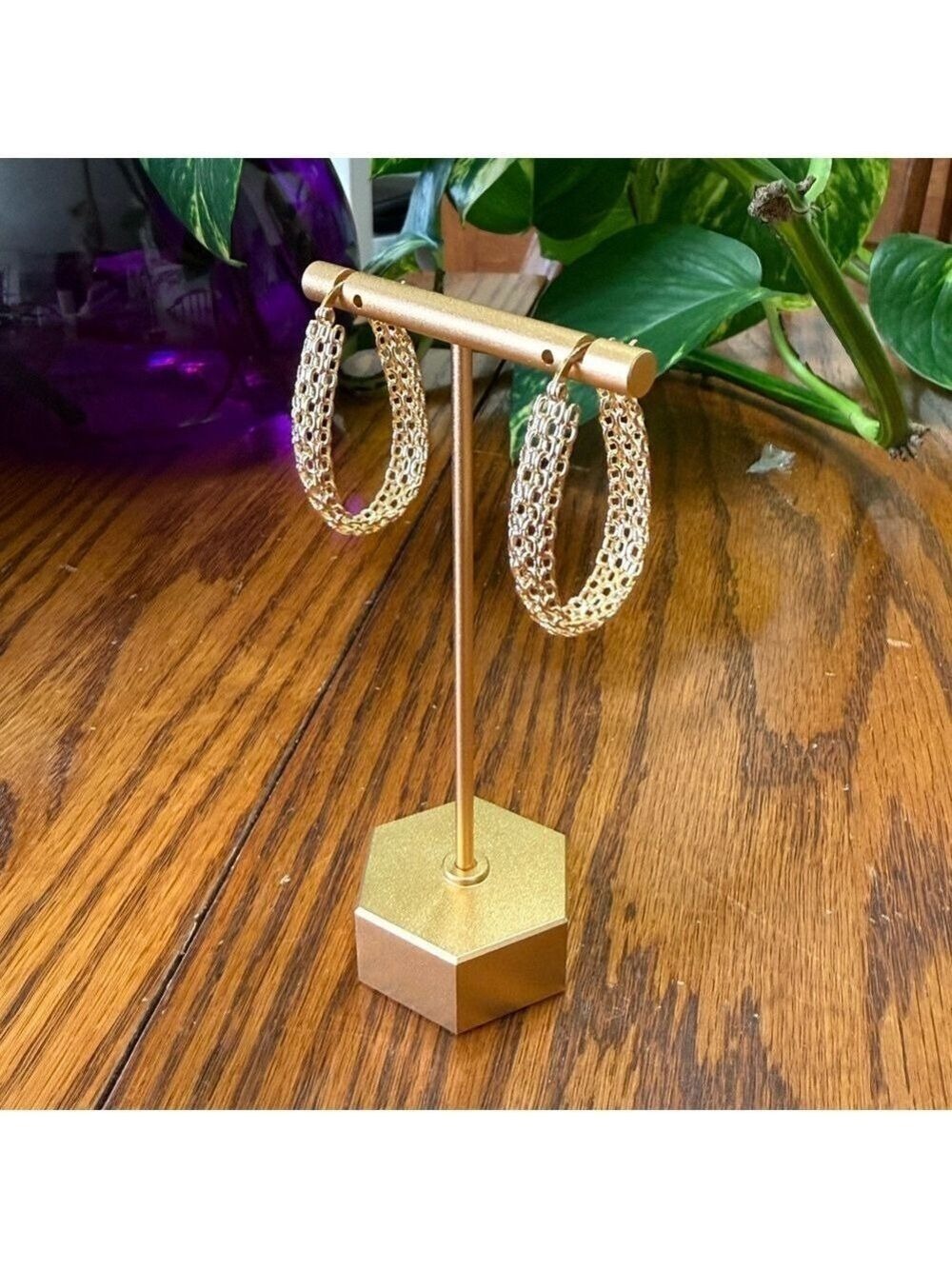 Gold Tone Mesh Hoop Earrings New